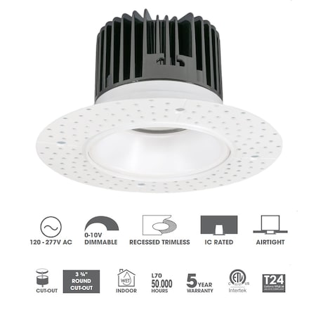 Jesco LED 4'' LED Eng/Trimless Flange 15W 5CCT 90CRI 0-10V White Downlight Fixture RLF-4515-RTL-UNI-SW5-WH